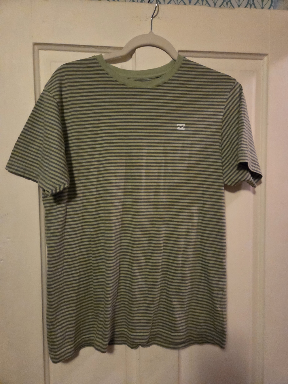 Billabong Olive and Gray Striped Short Sleeve Tee